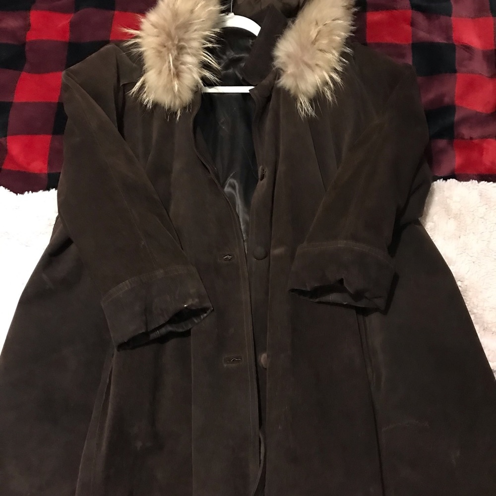 Vintage Italian Suede Jacket with removable fur lined hood
